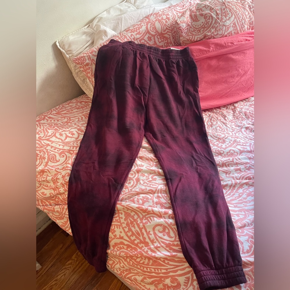 NWT Victoria secret PINK burgundy tye dye campus joggers size large